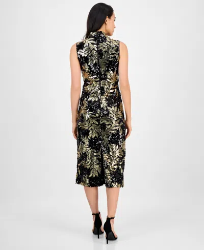 Anne Klein Women's Mock-neck Sleeveless Sequined Midi Dress In Black