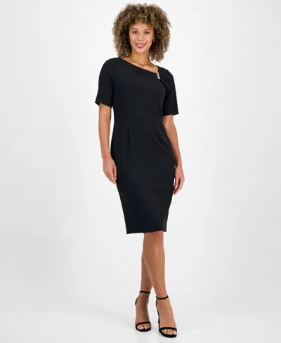 Kasper Women's Asymmetrical-neck Sheath Dress In Black