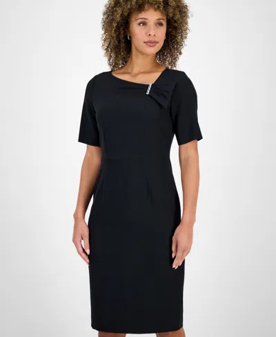 Kasper Women's Asymmetrical-neck Sheath Dress In Black