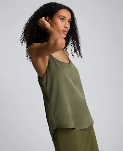 Kenneth Cole Scoop Neck Satin Cami In Green