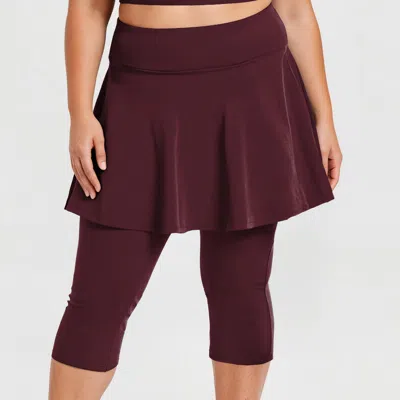 Calypsa Plus Size Flared Swim Skort With Capri Leggings In Burgundy
