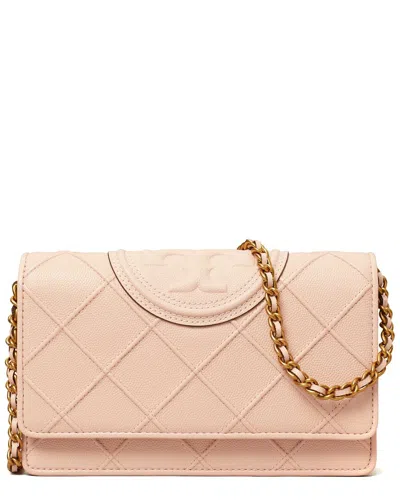 Tory Burch Fleming Soft Grained Leather Chain Wallet In Pink