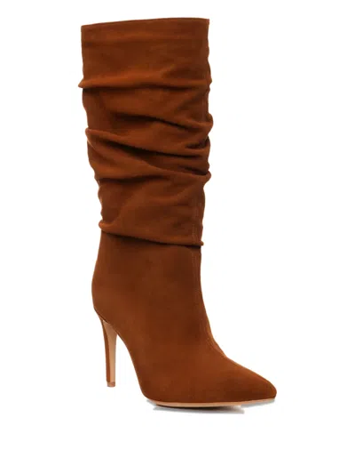 Ginissima 95mm Eva Ruched Suede Boots In Brown