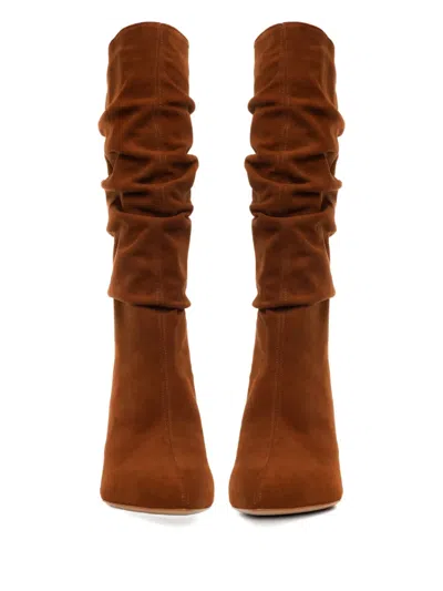 Ginissima 95mm Eva Ruched Suede Boots In Brown