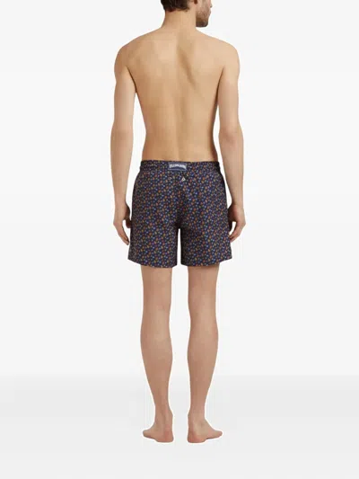 Vilebrequin Men Long Swim Shorts Micro Ronde Des Tortues In Orange