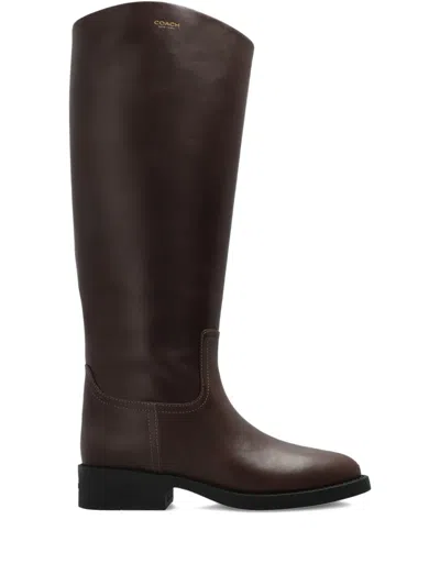 Coach Zip Leather Boots In Brown