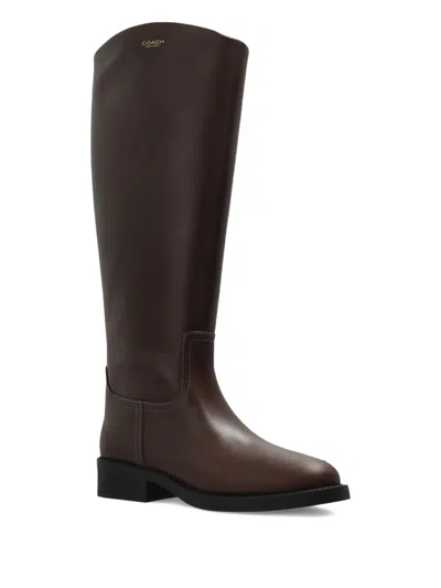 Coach Zip Leather Boots In Brown
