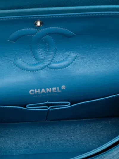 Pre-owned Chanel 2013-2014 Medium Classic Caviar Double Flap Shoulder Bag In Blue