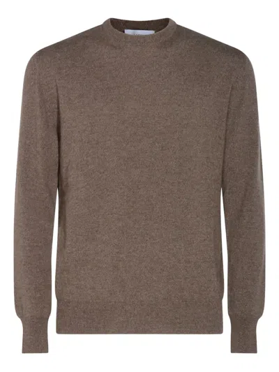 Lardini Long Sleeve Crewneck Sweater With Ribbed Cuffs And Hem In Brown