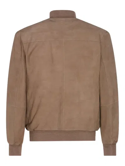 Canali Zip-up Suede Jacket In Brown