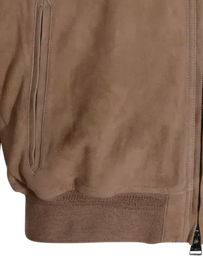Canali Zip-up Suede Jacket In Brown