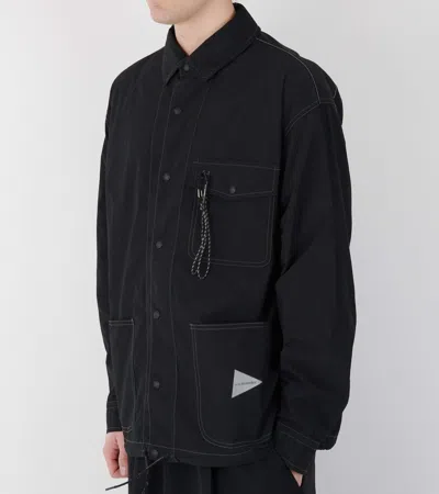 And Wander Cordura Cotton Ripped Shirt Jacket In Black