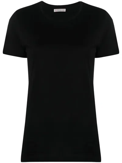 Moncler Crewneck Cotton T-shirt Patch On Sleeve In Black