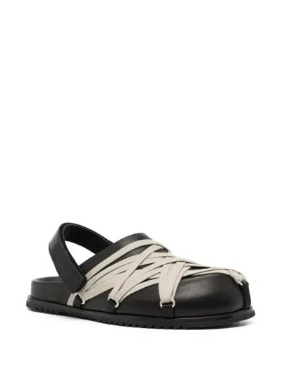 Rick Owens Crisscross Black Leather Sandals With Ankle Strap In Black