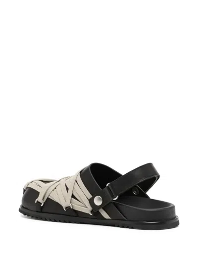 Rick Owens Crisscross Black Leather Sandals With Ankle Strap In Black