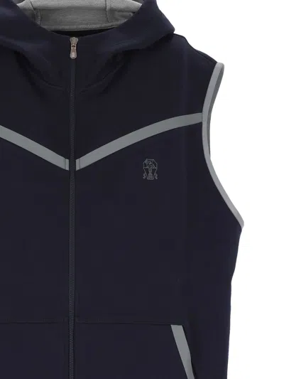 Brunello Cucinelli Hooded Gilet In Blue