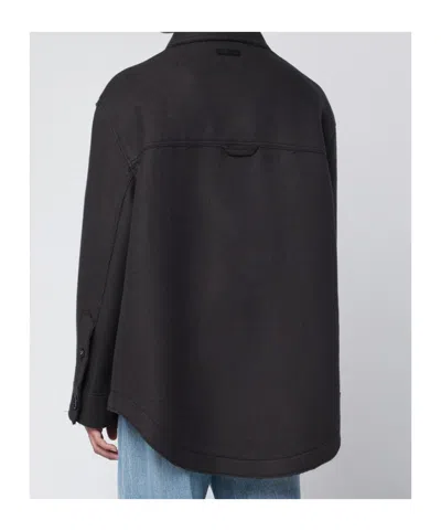 Ami Alexandre Mattiussi Anthracite Grey Wool Shirt With Pockets In Black