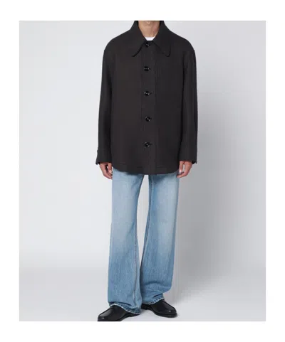 Ami Alexandre Mattiussi Anthracite Grey Wool Shirt With Pockets In Black