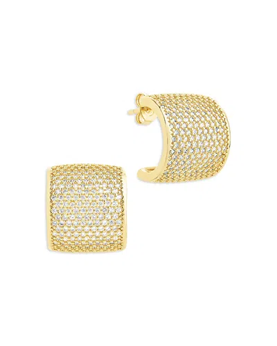 Sterling Forever Simone Pave Curved Stud Earrings In Gold