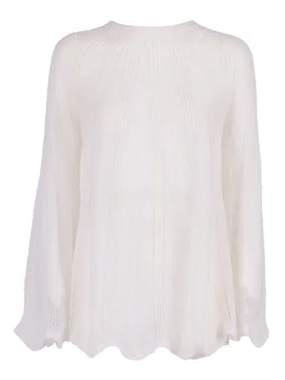 Forte Forte Pointelle Stitch Brushed Mohair Lace Sweater In White