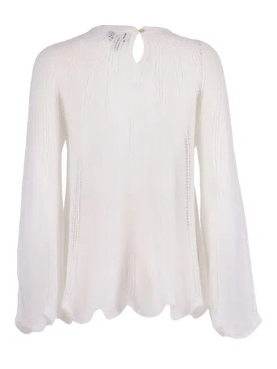 Forte Forte Pointelle Stitch Brushed Mohair Lace Sweater In White