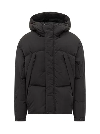 Jg1 Yves Salomon Black Hooded Down Jacket In Black