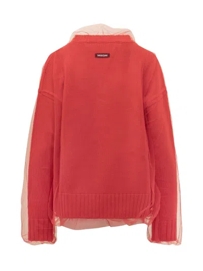 Msgm Tulle-overlay Jumper In Orange