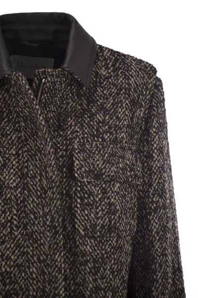 Max Mara Herringbone Pattern Wool Jacket With Leather Collar In Brown