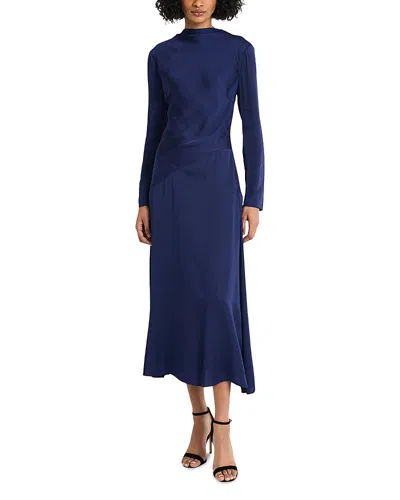 Luxely Long Sleeve Mock Neck Maxi Dress In Blue