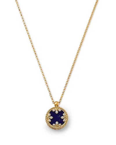 Roberto Coin 18k Yellow Gold Venetia Medallion Blue Lapis & Diamond Petite Pendant Necklace In Gold