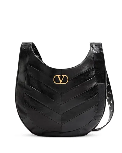 Valentino Hoboho Chevron Vlogo Hobo Shoulder Bag In Black