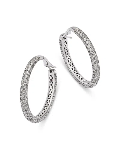 Roberto Coin Diamond Hoop Earrings In 18k White Gold In Silver