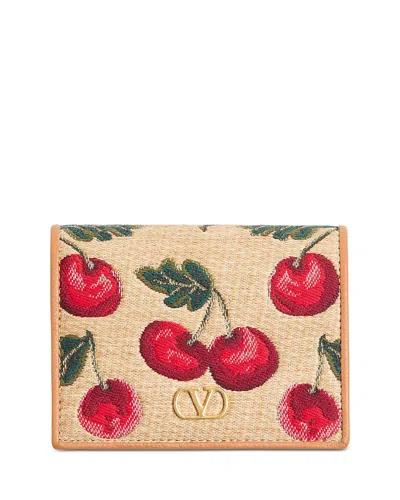 Valentino Vlogo Signature Cherryfic Jacquard Raffia Wallet In Brown