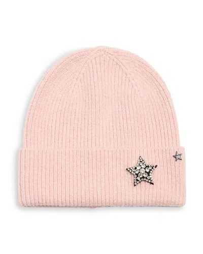 Jocelyn Crystal Star Charm Knit Beanie In Pink