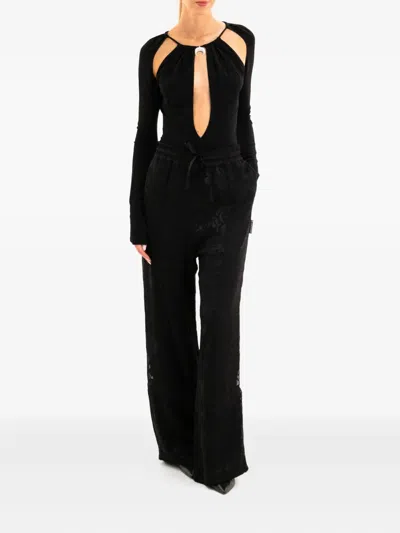 Marine Serre Black Draped Jersey Ls Crewneck Bodysuit In Black