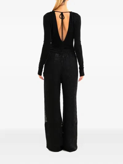 Marine Serre Black Draped Jersey Ls Crewneck Bodysuit In Black