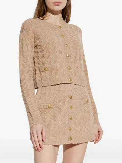 Loveshackfancy Eugenie Cable-knit Wool Cashmere Cardigan In Brown