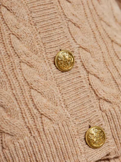 Loveshackfancy Eugenie Cable-knit Wool Cashmere Cardigan In Brown