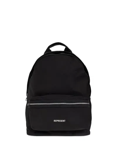 Represent Mens Black Script Hardware Nylon Backpack In Black