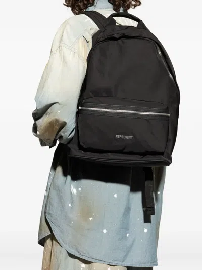 Represent Mens Black Script Hardware Nylon Backpack In Black
