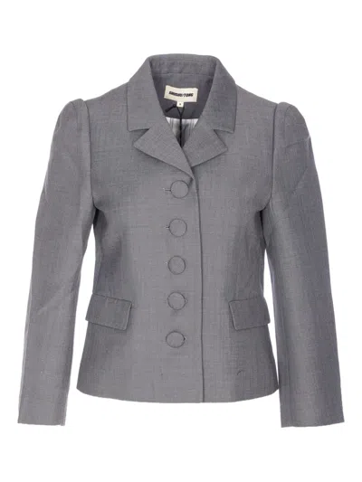 Shushu-tong Grey Jacket With Notched Revers And V Neck In Wool Blend Woman In Gray