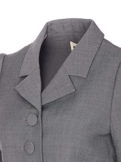 Shushu-tong Grey Jacket With Notched Revers And V Neck In Wool Blend Woman In Gray