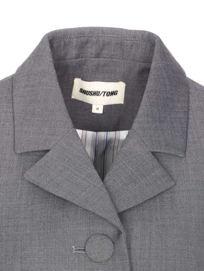 Shushu-tong Grey Jacket With Notched Revers And V Neck In Wool Blend Woman In Gray