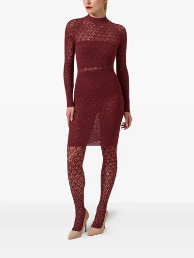 Wolford Mermaid-net Mock-neck Mini Dress In Red