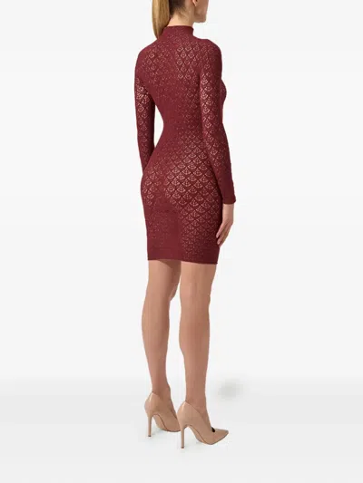 Wolford Mermaid-net Mock-neck Mini Dress In Red