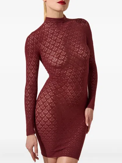 Wolford Mermaid-net Mock-neck Mini Dress In Red