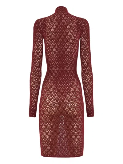 Wolford Mermaid-net Mock-neck Mini Dress In Red