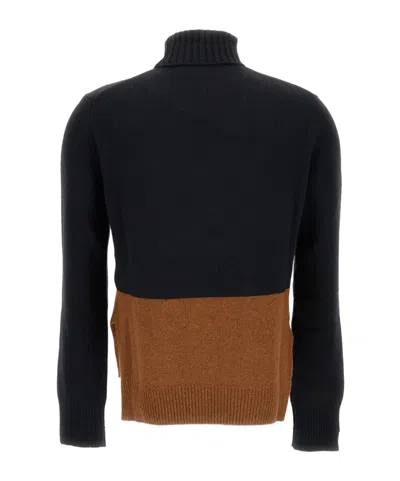 Plan C Turtleneck Colorblock Wool-cashmere Sweater In Black