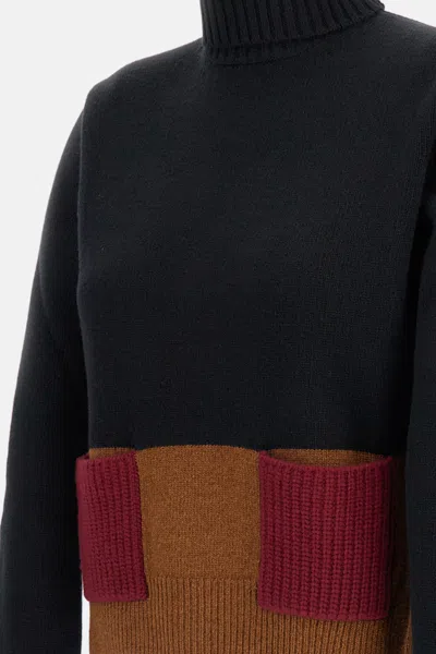 Plan C Turtleneck Colorblock Wool-cashmere Sweater In Black