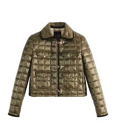 Fay Quilted Green Jacket With Structured Collar In Green